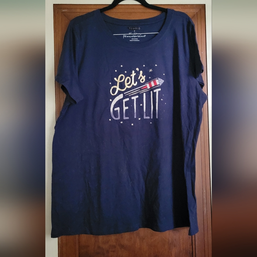 #16 Lets Get Lit Tshirt Torrid Navy Graphic Tee